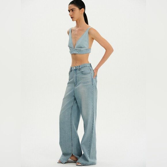 NEW Source Unknown Blogger Favorite Wide Slit Jeans + Top in Soft Blue - Picture 7 of 17